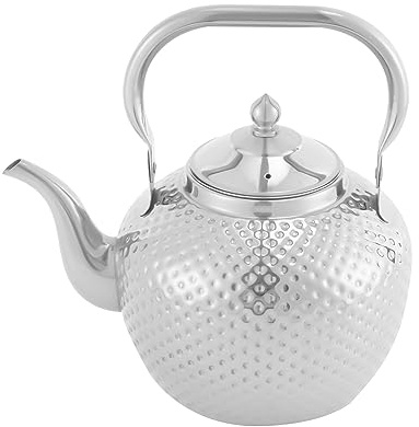 Théière de 2 l en acier inoxydable avec infuseur - Longue durée de vie - Avec poignée d'infusion - Convient pour cuisinières à induction, cuisinières à gaz, cuisinières halogènes, etc. - Argenté