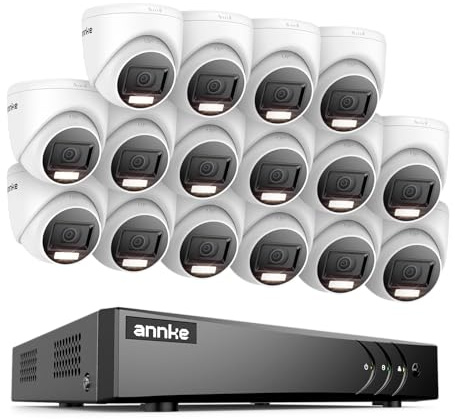 ANNKE 1080P Kit Videosorveglianza 16 Canali 3K Lite H.265+ DVR, 16 Telecamere con Visione Notturna a Colori, Rilevamento Persone/Veicoli, Allarme Email con Immagini, Accesso Remoto, Senza Disco Rigido