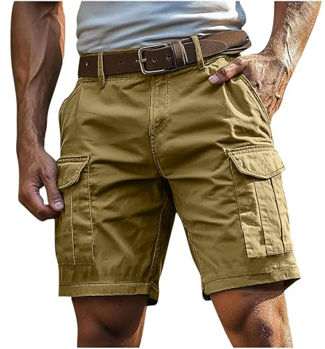 Cargoshorts Herren Kurze Hosen mit Reißverschluss und Knopf Mehrere Taschen Männer Einfarbig Sommer Shorts Klassische geschnittene Sportshorts Outdoorhose