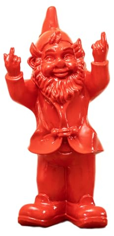 Very Naughty Gnome Statue 15x30x10cm Pink Resin Middle Finger Dwarf Novelty Ornament Gift (Red)