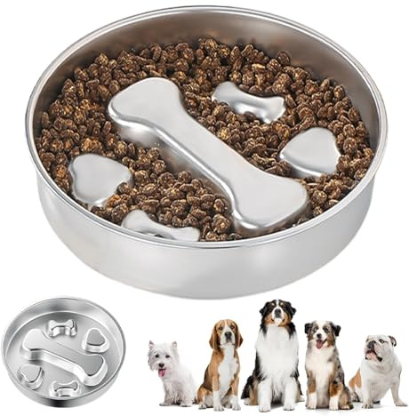 Tuxuseo Slow Feeder Skål, hundskål för långsam ätning med halkfri rostfri skål, halkfri skål för att förebygga gasbildning och utbildning för valpar och snabbätare