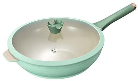 TS TAC-SKY Wok Antiaderente For Uso Domestico, Padella Da Cucina, Compatibile Con Piani Cottura A Induzione, Pentole Antiaderenti A Fondo Piatto