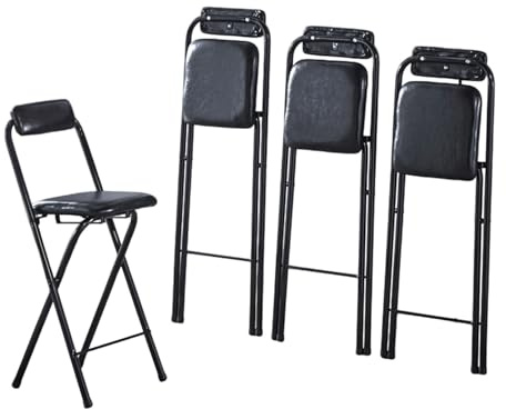 Sgabelli Alti da Bar Pieghevoli con Schienale (Bianco/Nero), 50 55 60 65 70 75 80cm Sgabelli Alti da Cucina Seduta, Sedie da Bar for Esterno con Morbido Cuscino, Poggiapiedi(Nero,60cm (24inch))