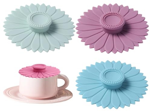 WeddHuis 3 Pezzi Coperchi Silicone per Tazze con Design a Girasole Colorato Copertura per Tazze Riutilizzabile per Protezione da Vespe e Polvere 10cm