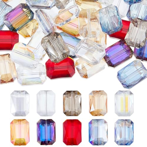 SUPERFINDINGS 40Pcs Rectangle Crystal Glass Beads Colorful Transparent Beads for DIY Handcrafte Jewelry Making Bracelet Necklace Earring DIY Crafts 18x13x7.5mm