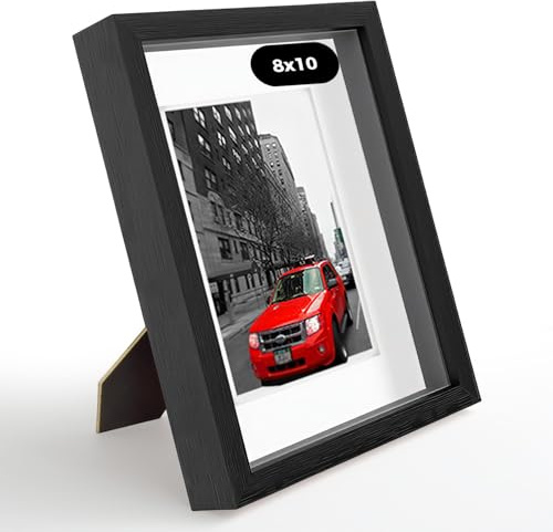 Heyxinda 8x10 Shadow Box Picture Frame, Deep 1.38” Display Case with Plexiglass, Removable Inner Frame & White Mat for DIY Display of Baby Wedding Memories Crafts Medals & Photos (Black, 1pc)