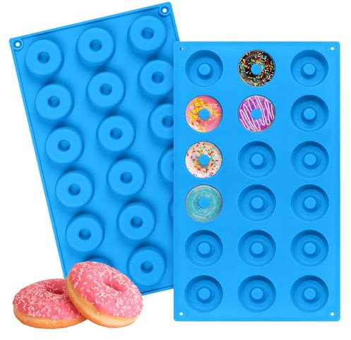 BPA-freie Silikon-Donut-Formen zum Backen: Silikon-Donutform für Kuchen, Kekse, Bagels, 6/8/18 Donuts (Blau, 18 Donuts)