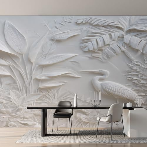 Générique Papier Peint Panoramique Relief 3D, Papier Peint Palmiers Fond pour Chambre Wallpaper, Fresque Murale pour Salon Salle Deco Murale, 396x280cm D&O109