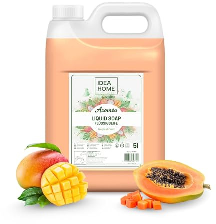 IDEA HOME AROMÉA Sapone Liquido Mani Tropical Fruit – Tanica Ricarica 5 L – per Dispenser Manuali e Automatici – Uso Professionale e Domestico