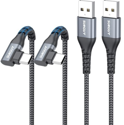SUNGUY Câble USB C 90 Degrés 30CM [lot de 2], Coudé Câble USB Type C Charge Rapide Tressé Cable pour iPhone 17/6/15 Pro Max, Samsung Galaxy S25/S24/S23/S22, Pixel, iPad