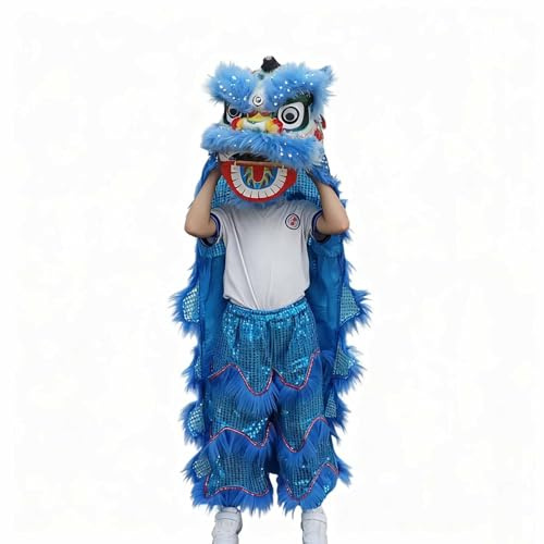 Costumes de Mascottes Pour La Danse du Dragon et du Lion Chinois, Artisanat Pour La Danse du Lion en Solo(Blue,S)