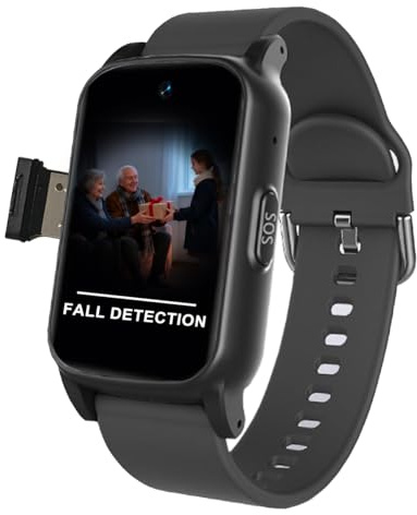 VCYEX Dispositifs De Détection De Chute pour Seniors Montre Connectée Senior Alarme SOS Appels Bidirectionnels Suivi D'Activité Et Santé pour Personnes ÂgéesBlack,1.25 * 0.57 * 2.22inch