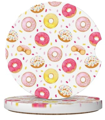 Set di 2 sottobicchieri in ceramica con stampa a ciambella, adatti per accessori interni auto