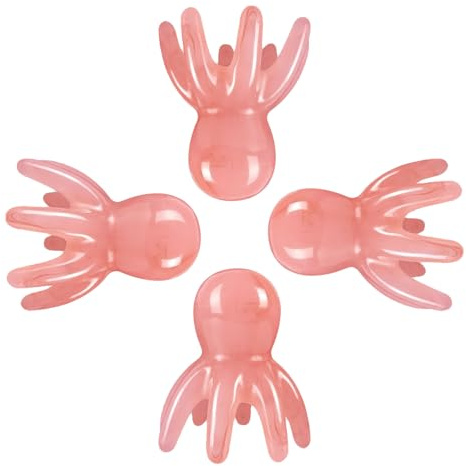 TOGEVAL 4 Pièces Peigne de Massage Chevelu Octopus Outil Portable à Griffe Multipoint pour Massage Profond et Relaxation Brosse Manuelle Acupression Rose pour Soins Du Chevelu