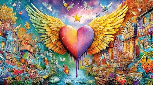 Cœur 3D avec des Ailes Puzzle pour Adultes: 1000 Pièces en Carton Recyclé pour la Décoration 75x50cm/1000pcs