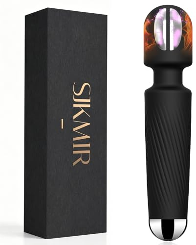 Vibrator, Wand Vibrator with EMS Stimulation & Head Heating Function, SJKMIR 20 Vibration Modes & 8 Adjustable Speeds Quiet Wired Powerful Wand Massager for Female Adults (Black)