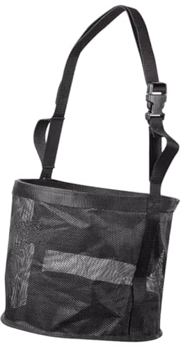 IMIKEYA Bolsa de Comida para Caballos Ajustable Negra M (d9.5 X H9 Pulg) con Red de Malla Transpirable y Anti-desbordamiento para Alimentación Lenta en Exteriores