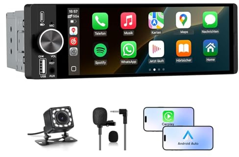 Hexinex Autoradio Bluetooth 1 DIN con Schermo | CarPlay & Android Auto Wireless FM USB Tipo-C Comandi al Volante