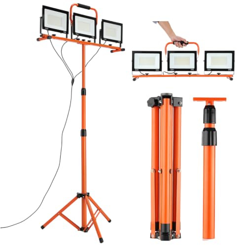 GEAREVR LED-byggspotlight med stativ 300 W, 30 000 lm, arbetsstrålkastare höjdjusterbar 115–172 cm, 4,5 m kabel, byggstrålkastare för byggarbetsplats, verkstad, garage och renovering