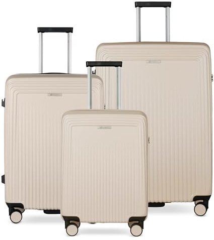 bugatti Linea 3er-Hartschalen-Kofferset S, M & L, robuster Reise-Trolley aus Polycarbonat, beige
