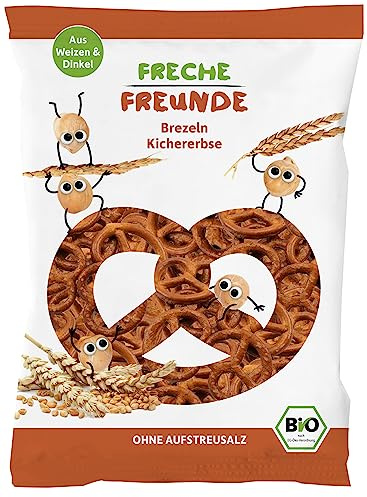 FRECHE FREUNDE Bio Dinkel & Kichererbse Brezeln, ohne Aufstreusalz, für Kinder & Babys, mit Dinkelmehl, vegan, Kindersnack, 12er Pack (12 x 75 g)