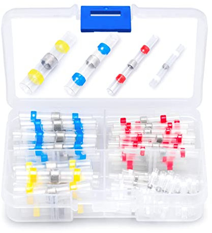 Wirefy 50 Pièces Kit de Cosses Électriques Thermorétractables à Souder - Cosses Électriques Étanches - Raccordement Bout à Bout Imperméable - 0,14-6 mm²