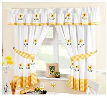 Alan Symonds Sunflower Kitchen Curtains (46 x 42) and Pelmet Set Yellow/Multi Gingham