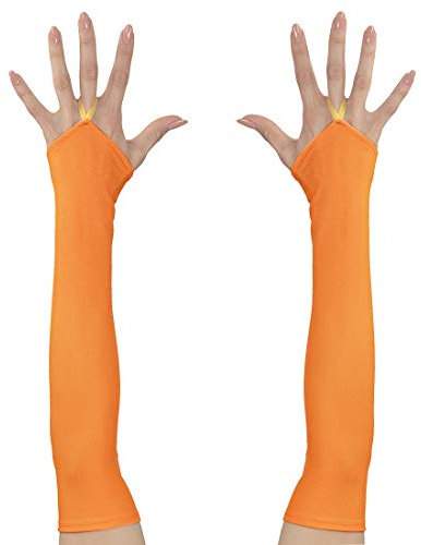 NET TOYS Fingerlose Handschuhe mit Mittelfinger-Schlaufe | Neonorange | Hochwertiges Frauen-Kostüm-Zubehör Armstulpen | Passend gekleidet für Fasching & Karneval