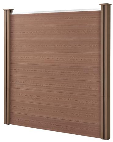 neu.holz WPC Gartenzaun mit Pfosten 180x180cm Braun Sichtschutz Windschutz Lamellenzaun Zaun