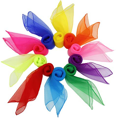 ISIYINER Tanz Tücher 20 stück Bunt Square Jongliertücher Performance Schals für Kindergarten Kinder Mädchen Party-Aktivitäten Zubehör Dekoration 60 x 60 cm 10 Farben