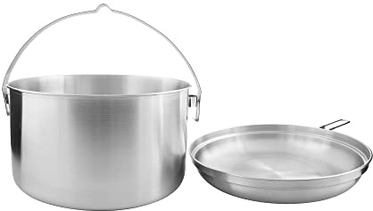 Tatonka Camping-Kochset Kettle - Topf und Pfanne aus Edelstahl - Mit Henkel zum Aufhängen - Auch zur Verwendung über Feuer geeignet