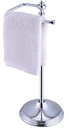 SunnyPoint Heavy Weight Classic Decorative Metal Fingertip Towel Holder Stand for Bathroom, Kitchen, Vanity and Countertops; Hanging Bar is 14.2 Height (Chrome, 15.6 x 5.6 x 5.6)