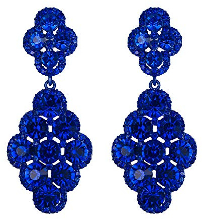 EVER FAITH Pendientes de mujer Boda Nupcial Rombo Diamante de imitación Cristal Hueco Araña Azul zafiro