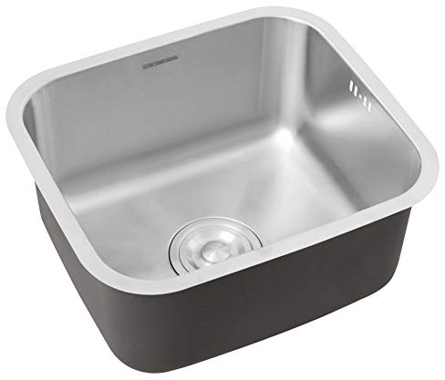 Warmiehomy 304 Stainless Steel Square Kitchen Sinks 0.7mm Single Bowl Sink with Strainer Plugs Fixing Clips Seals Small Sink (Size: 410mm x 360mm x 205mm)