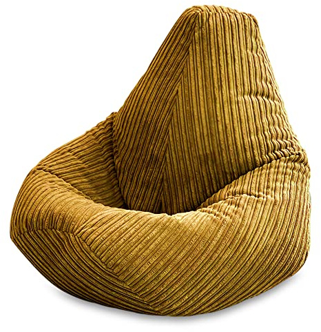 Beautiful Beanbags - Jumbo Cord High Back Bean Bag Chair - Mustard | Large Plush Jumbo Cord Lounger, Doubles as a Recliner
