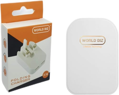 WorldBiz - 2 Port Foldable Dual USB Wall Charger | 2.1A Mains Plug for iPhone Xs/XS Max/XR/X/8/7/6/Plus, iPad Pro/Air 2/Mini 4, and More