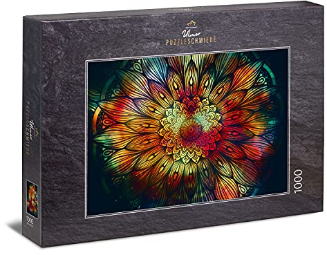 Ulmer Puzzleschmiede - Puzzle „Mandala“ – klassisches 1000 Teile Puzzle - geometrische Figur mit wirkungsvollen Farben