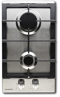 PremierTech Piano Cottura a Gas, 2 Fuochi, 30cm, Domino, Acciaio Inox, Supporto in Ghisa Professionale, predisposto Metano e kit ugelli GPL inclusi, da Incasso, PC2G30