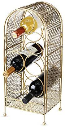 Twine Trellis Wine Rack, Holds 7 Bottles, Gold Countertop Wine Storage, Cast Iron