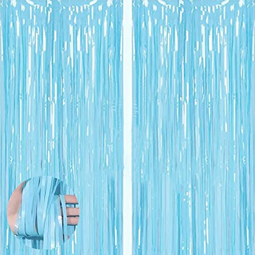 2 Stück Macaron Blau Lametta Vorhänge,Metallische Folie Fransen Vorhang Funkeln Vorhängen Dekoration für Geburtstag Hochzeitsfoto Hintergrund Ostern Karneval Feen Donut Eiscreme Party(1m x 2m)