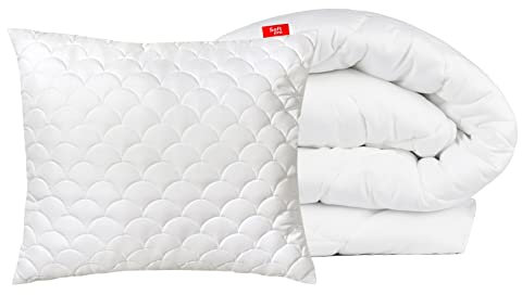 Softimi Bettdecke Weiß Bettdecke-Set Premium Steppdecke mit Kissen Ganzjahresdecke - Microfaser Hypoallergene Anti-Milbe (135x200 + 80x80)