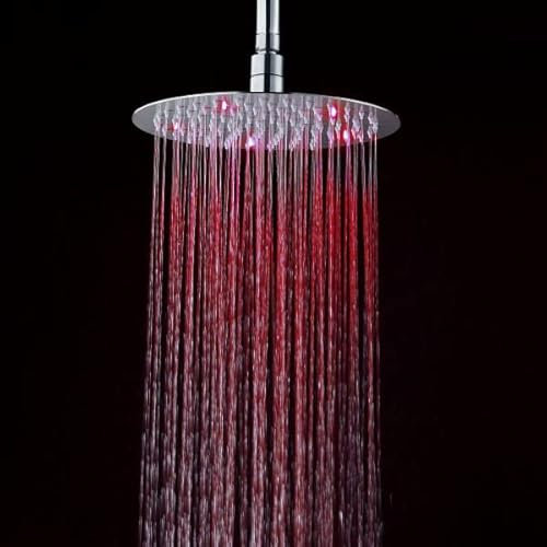 Soffione doccia ultraslim tondo con led cromoterapia acciaio inox satinato D25 cm VEGAS