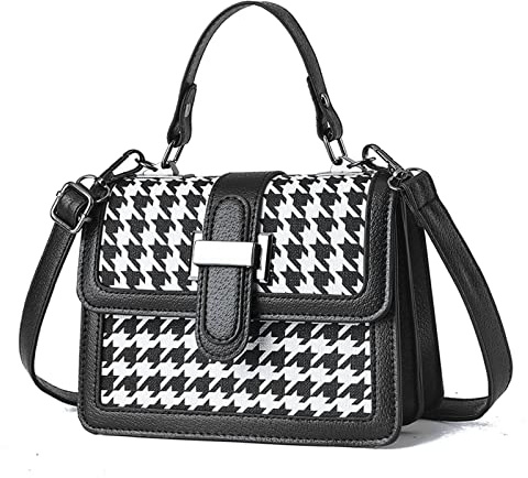 FANDARE Mode Damen Handtasche Schultertasche PU-Leder Tragetasche Schachbrett Umhängetasche Wasserdicht Henkeltaschen Tote Beutel für Arbeit Schule Shopper Reise Hahnentritt