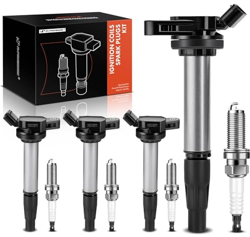 A-Premium Set of 4 Ignition Coil Pack and Iridium Spark Plugs Compatible with Toyota Corolla 2009-2018 Matrix Prius C-HR & Lexus CT200h 2011-2017 & Scion iM xD