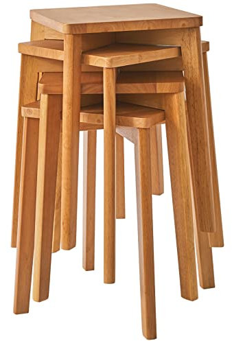 IBUYKE 4er Set Esszimmerhocker, Holzstapelstuhl mit Rutschfester Matte, Stapelhocker für Klassenzimmer, Ihrer Küche, Ihrem Speise- oder Home-Pub-Bereich, Holzfarbe, RF-1501-4