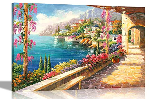 Seascape view of the Mediterranean Canvas Prints Framed Wall Art Poster Artwork Home Office Living Room Pictures Read to Hang Extra Large 101 x 76cm (40 x 30 inches)