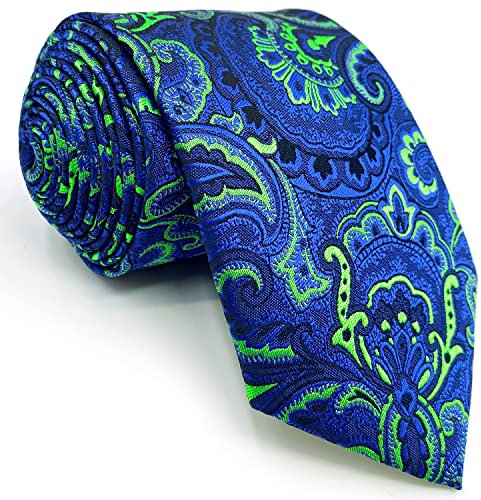 S&W SHLAX&WING Corbata Paisley Hombre Azul Lima Verde Corbatas de Lujo para Hombre Extra Larga 160cm