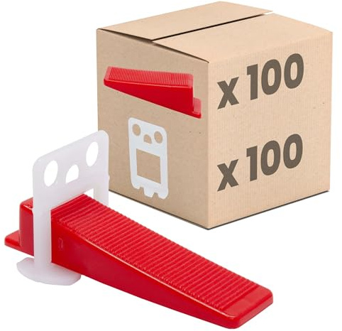 Dalsys Fliesen Nivelliersystem Set 100 Laschen + 100 Keile 2mm | 200 teilige Verlegehilfe für Fliesenböden, Fliesenleger Werkzeug für gleichmäßige Fugen und einheitliche Bodenhöhe