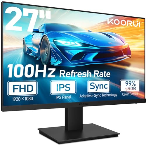 KOORUI 27 Inch FHD Monitor built-in speaker, IPS Computer Monitors, 100Hz, 4ms, 16:9 Full HD (1920 x 1080), VESA Mountable, HDMI/VGA, Low Blue Light, 99% SRGB