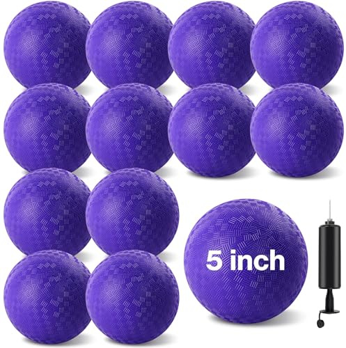 HSLCGF 12 palline da gioco da 12,7 cm, in gomma, gonfiabili, viola, con 1 pompa a mano, per giochi all'aperto, palestra, campeggi e picnic (l'ago è nella parte superiore della pompa)